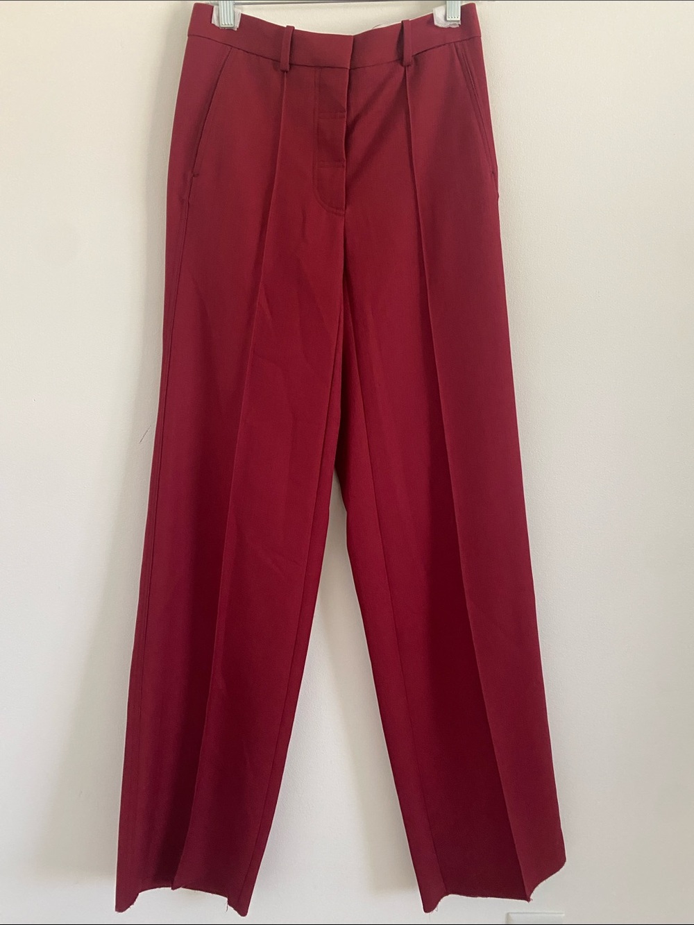 Victoria Beckham Alina Virgin Wool Wide-Leg Trouser Burgundy NWT Sz 4 Untailored